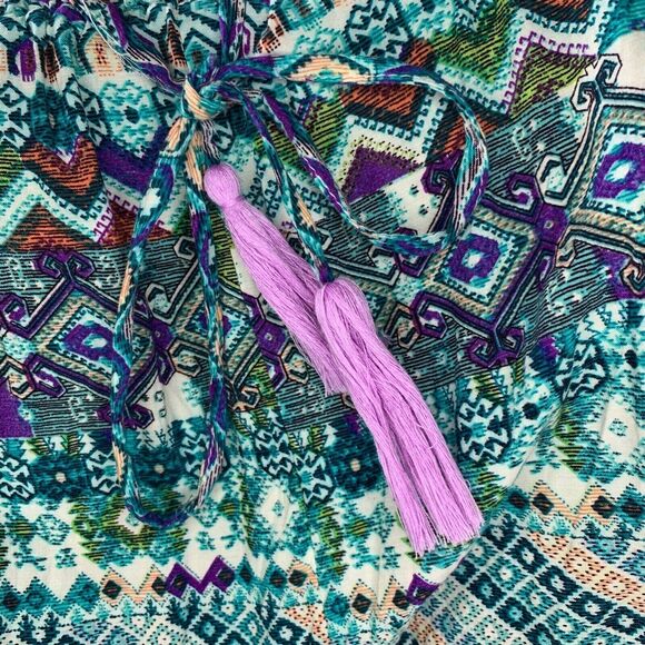 Umgee Womens Large Romper Blue Teal Aztec Print Boho Festival Hippie Summer - Picture 9 of 12